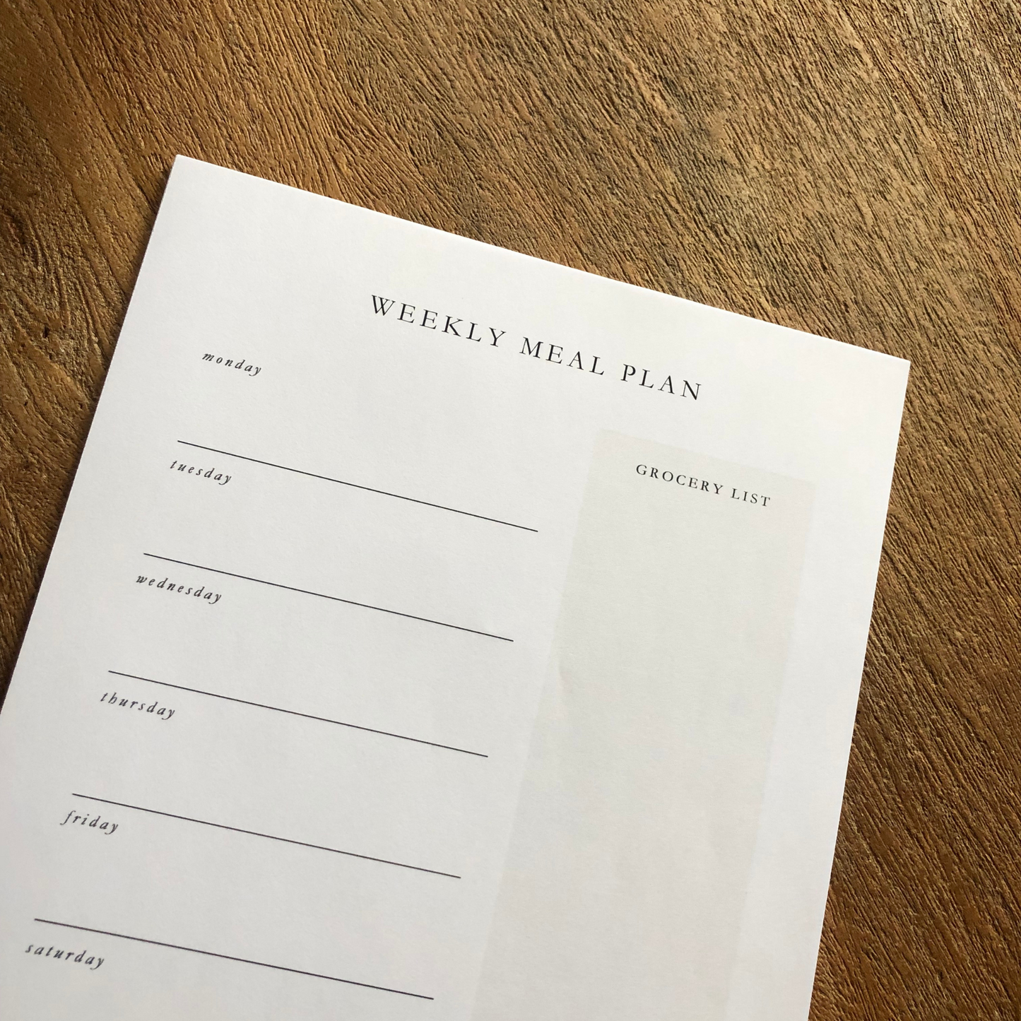 Weekly Meal Plan & Grocery List Notepad