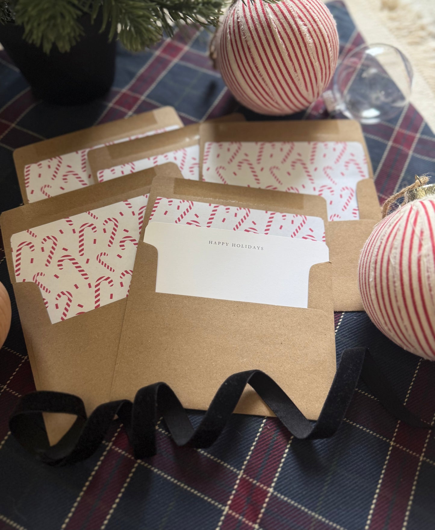 Happy Holidays Notecard & Envelope Set – Red Candy Cane A2 Cards