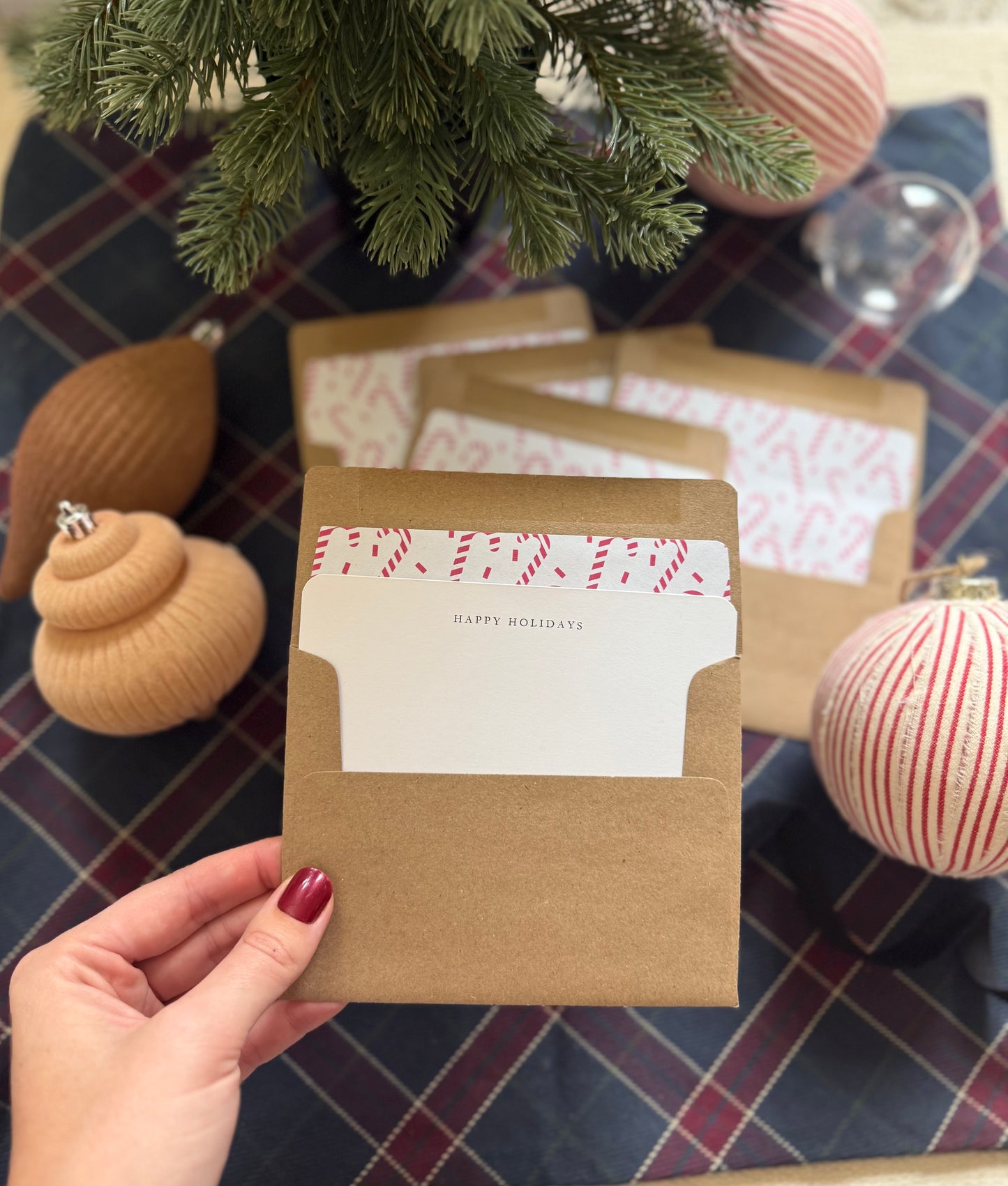 Happy Holidays Notecard & Envelope Set – Red Candy Cane A2 Cards