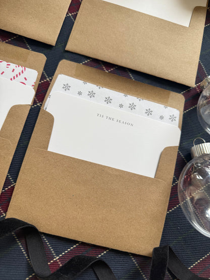 Tis The Season Notecard & Envelope Set – Snowflake A2 Cards with Kraft Envelopes