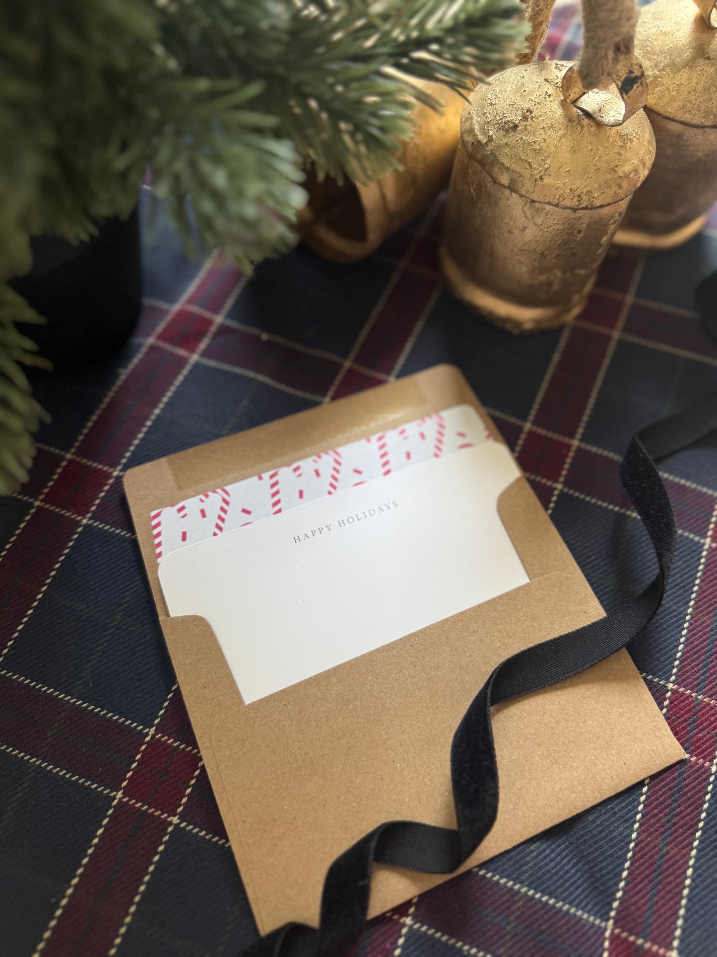 Happy Holidays Notecard & Envelope Set – Red Candy Cane A2 Cards