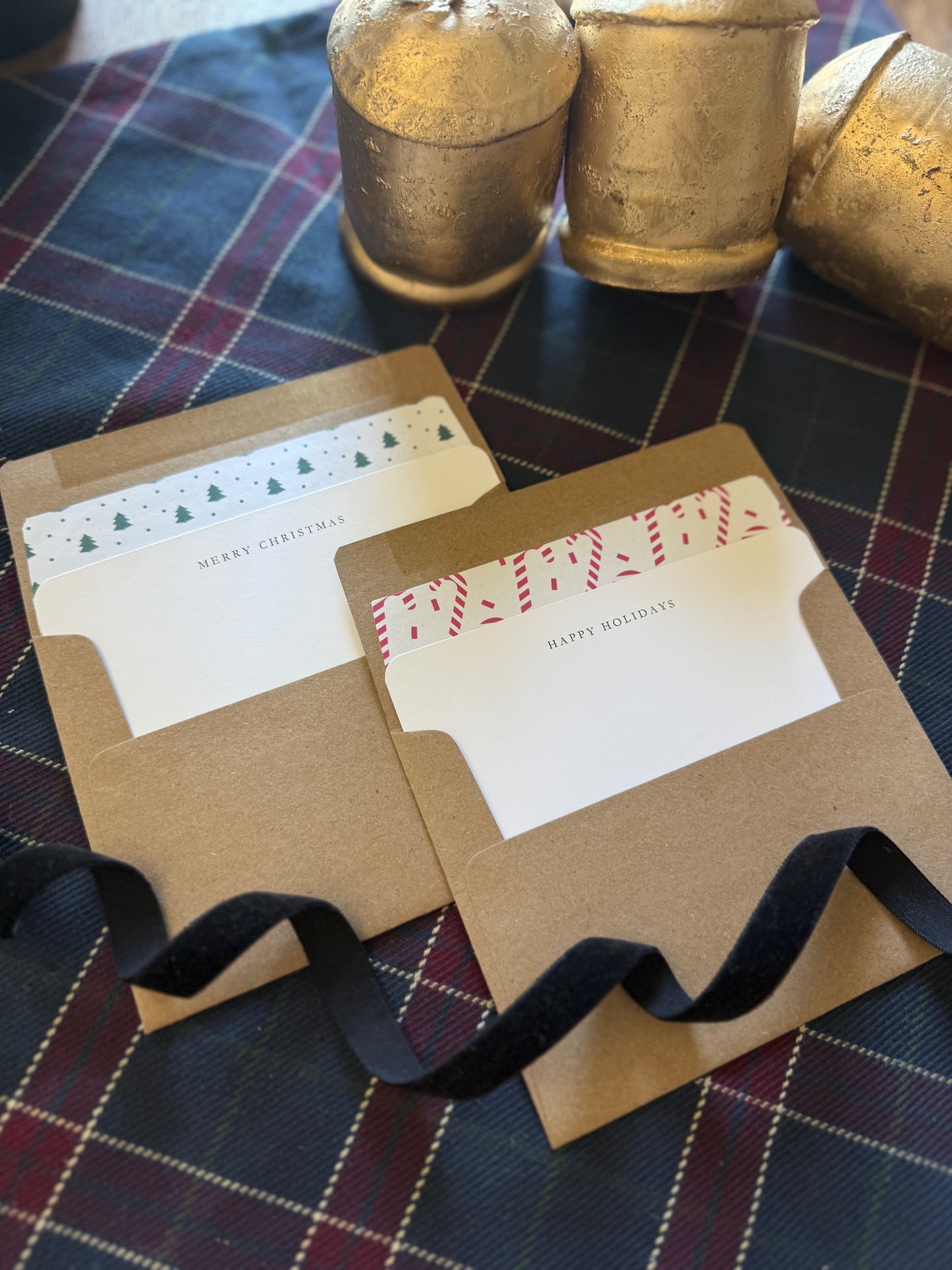 Candy Cane & Christmas Tree Envelope Liners Set with A2 Kraft Envelopes – Holiday Assortment