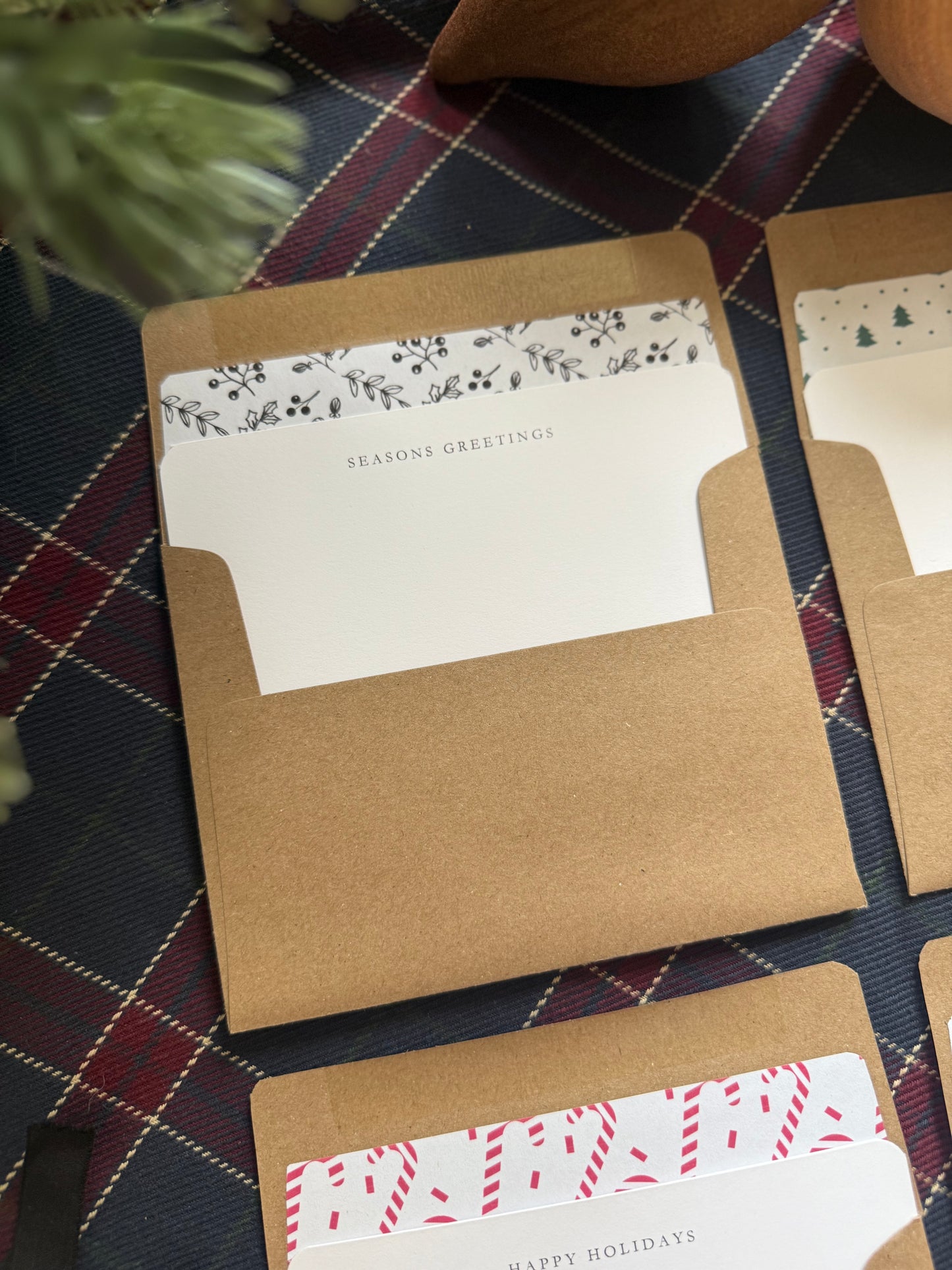 Season’s Greetings Notecard & Envelope Set – Black & White Christmas Floral Cards