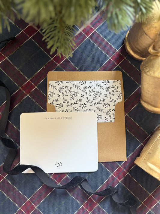 Season’s Greetings Notecard & Envelope Set – Black & White Christmas Floral Cards