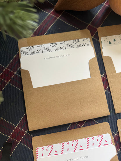 Season’s Greetings A2 Notecards – Black & White Christmas Floral Cards