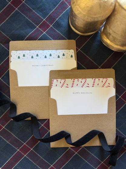 Candy Cane & Christmas Tree Envelope Liners Set with A2 Kraft Envelopes – Holiday Assortment