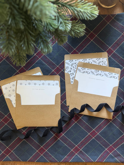 Snowflake & Christmas Floral Envelope Liners with A2 Kraft Envelopes – Black & White Holiday Set