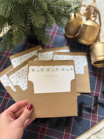 Tis The Season Notecard & Envelope Set – Snowflake A2 Cards with Kraft Envelopes