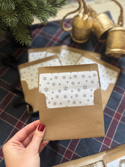 Snowflake Envelope Liners with A2 Kraft Envelopes – Winter Lined Envelopes