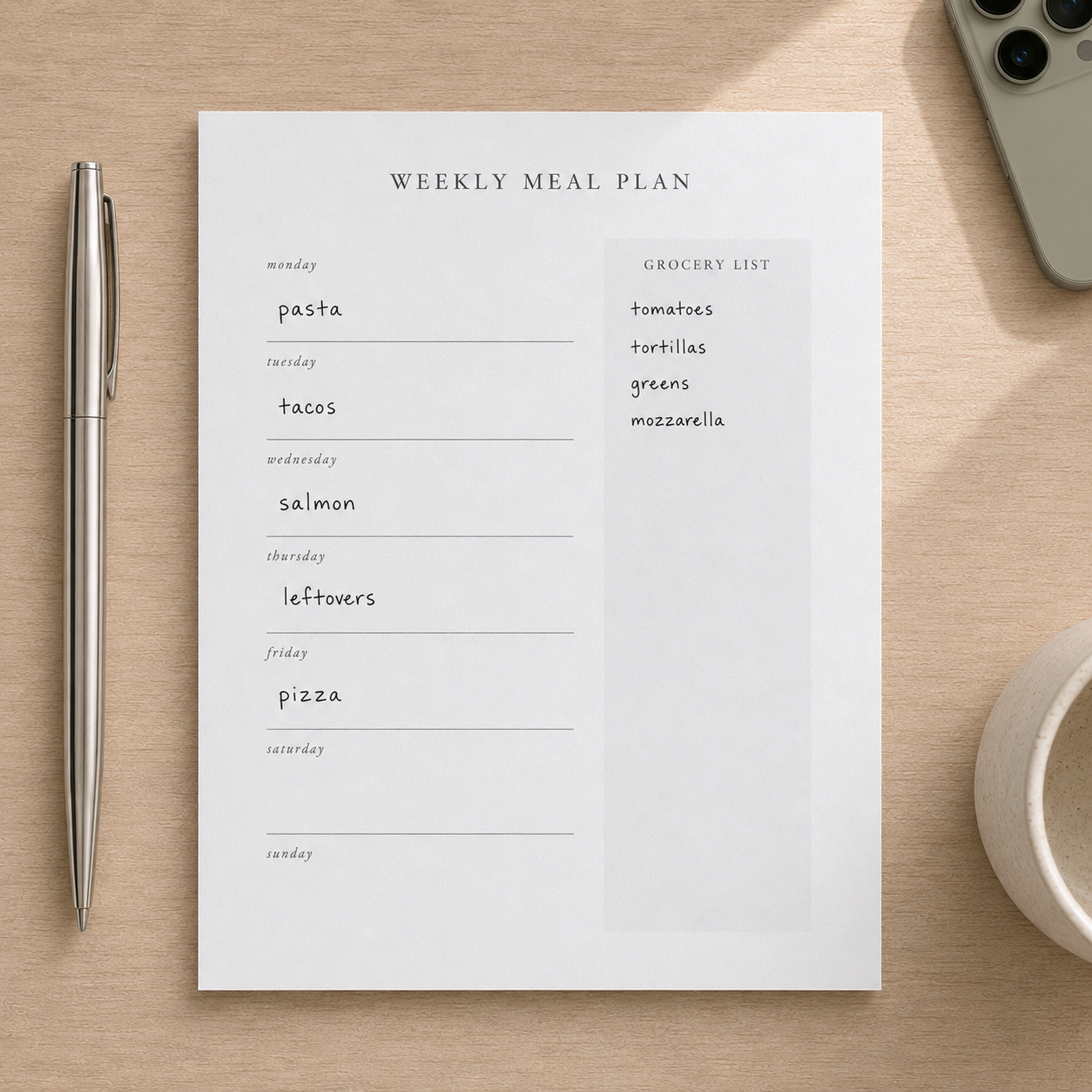 Meal Plan & Grocery List Notepad