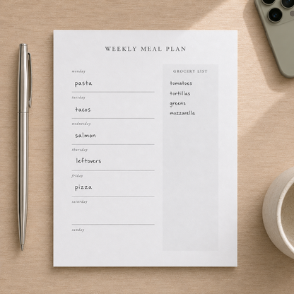 Meal Plan & Grocery List Notepad